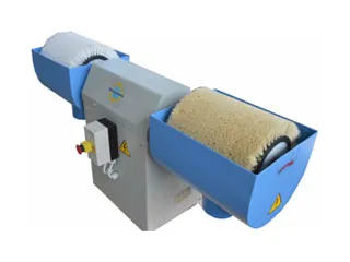 Trommelschleifmaschine mit blauen und weißen Bauteilen